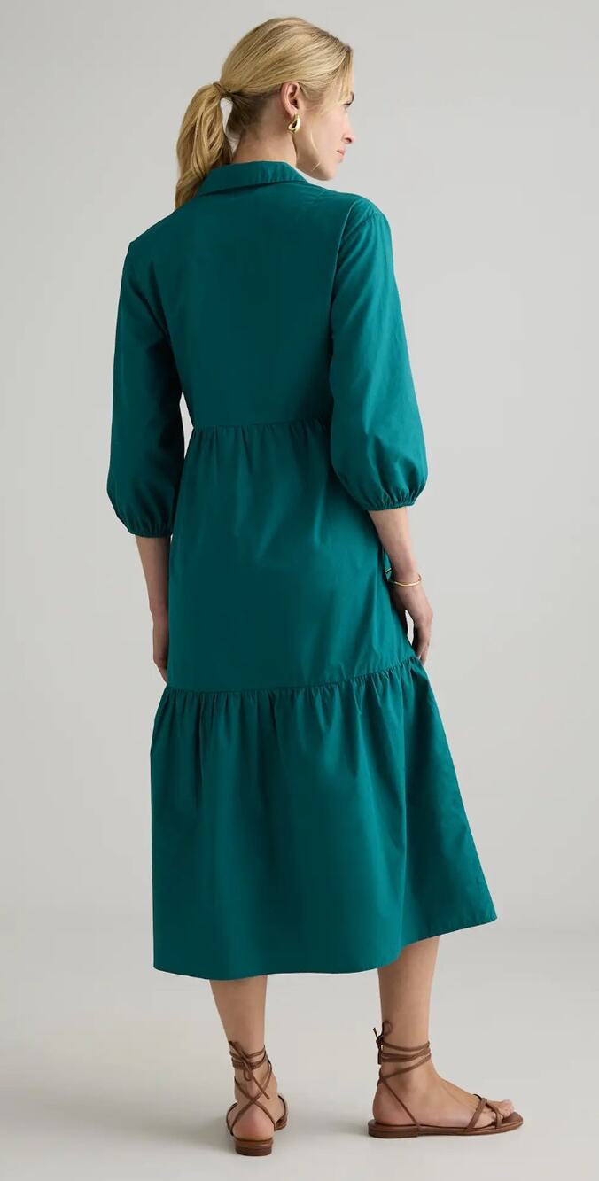 QUINCE 100% Organic Cotton Poplin Midi Tunic Dress in Garden Green Size S